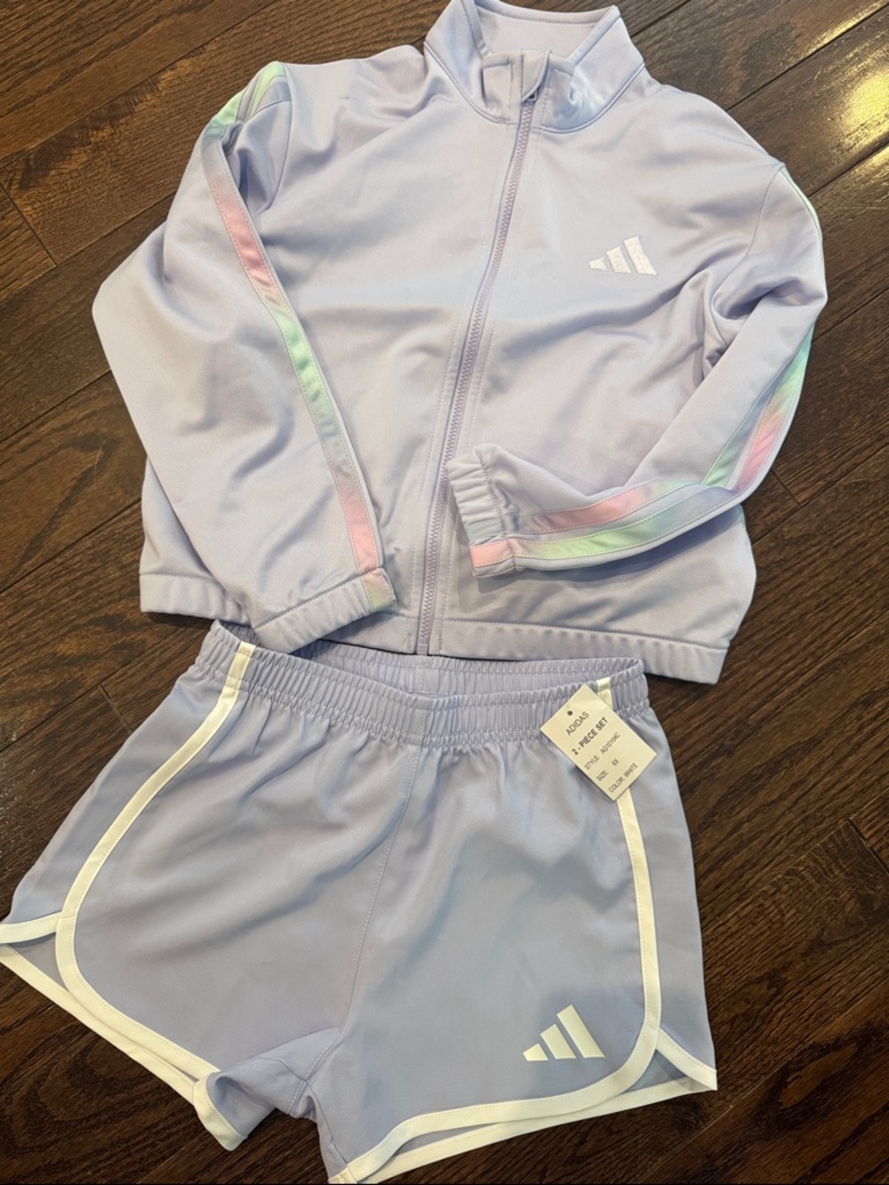 NWT kids adidas Light Lavender Track Jacket and Shorts with Pastel Trim size 6X
